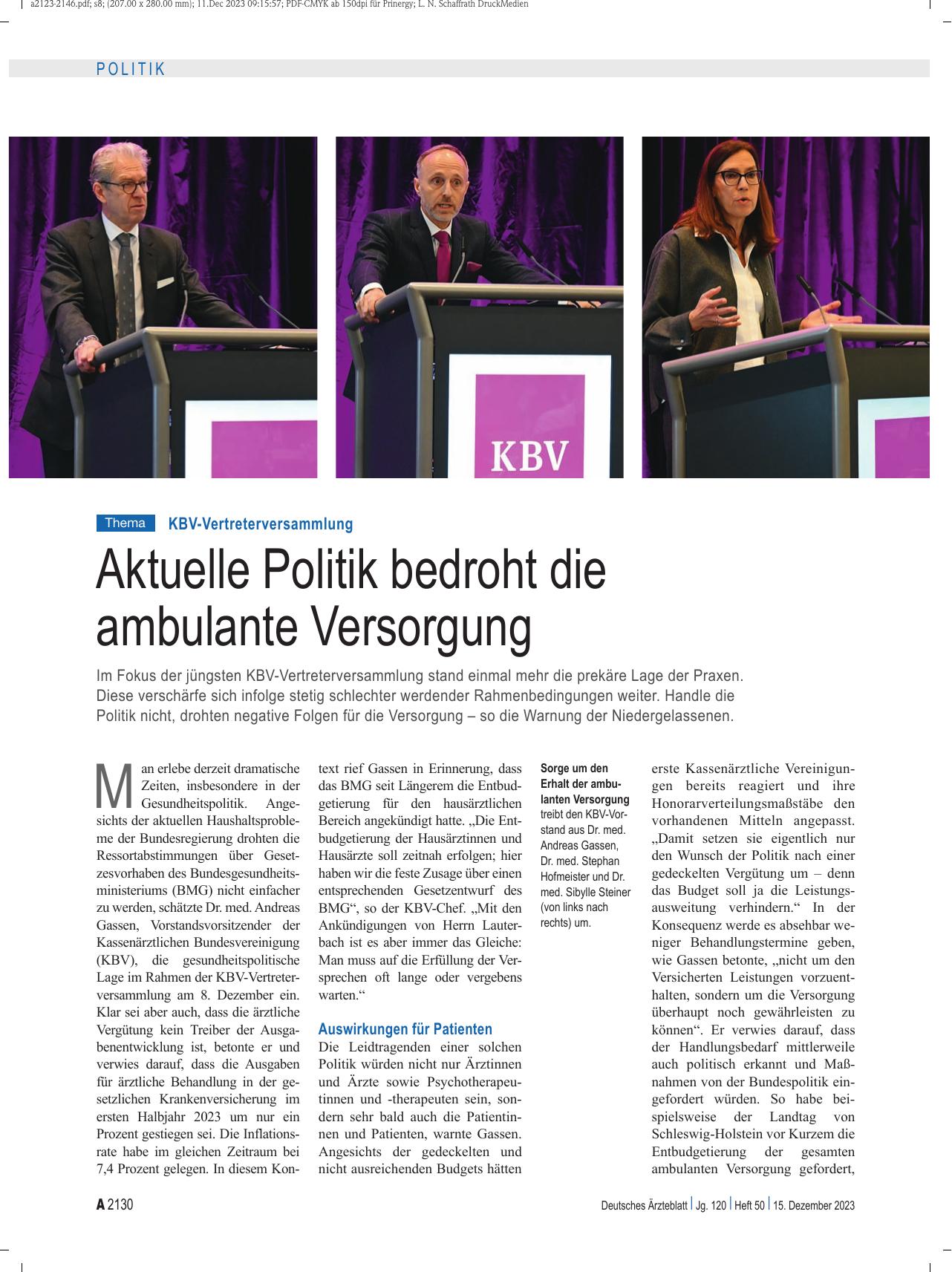 Vorschauseite 1: KBV-Vertreterversammlung: Aktuelle Politik bedroht die ambulante Versorgung