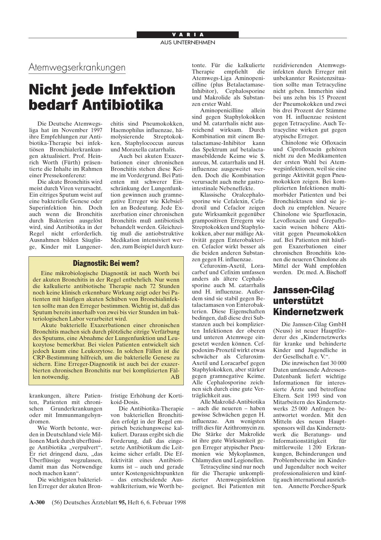 Vorschauseite 1: Atemwegserkrankungen: Nicht jede Infektion bedarf Antibiotika