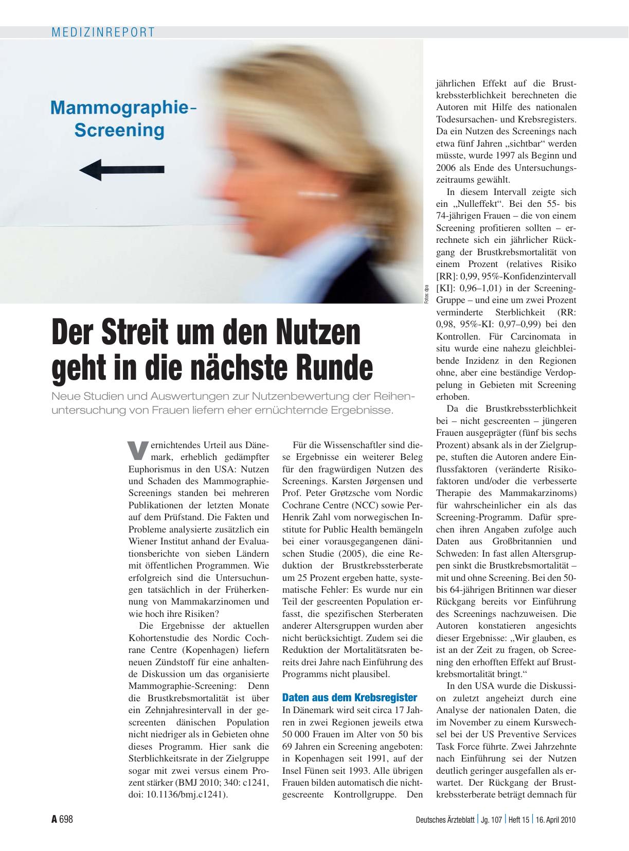 Vorschauseite 1: Mammographie-Screening: Der Streit um den Nutzen geht in die nächste Runde