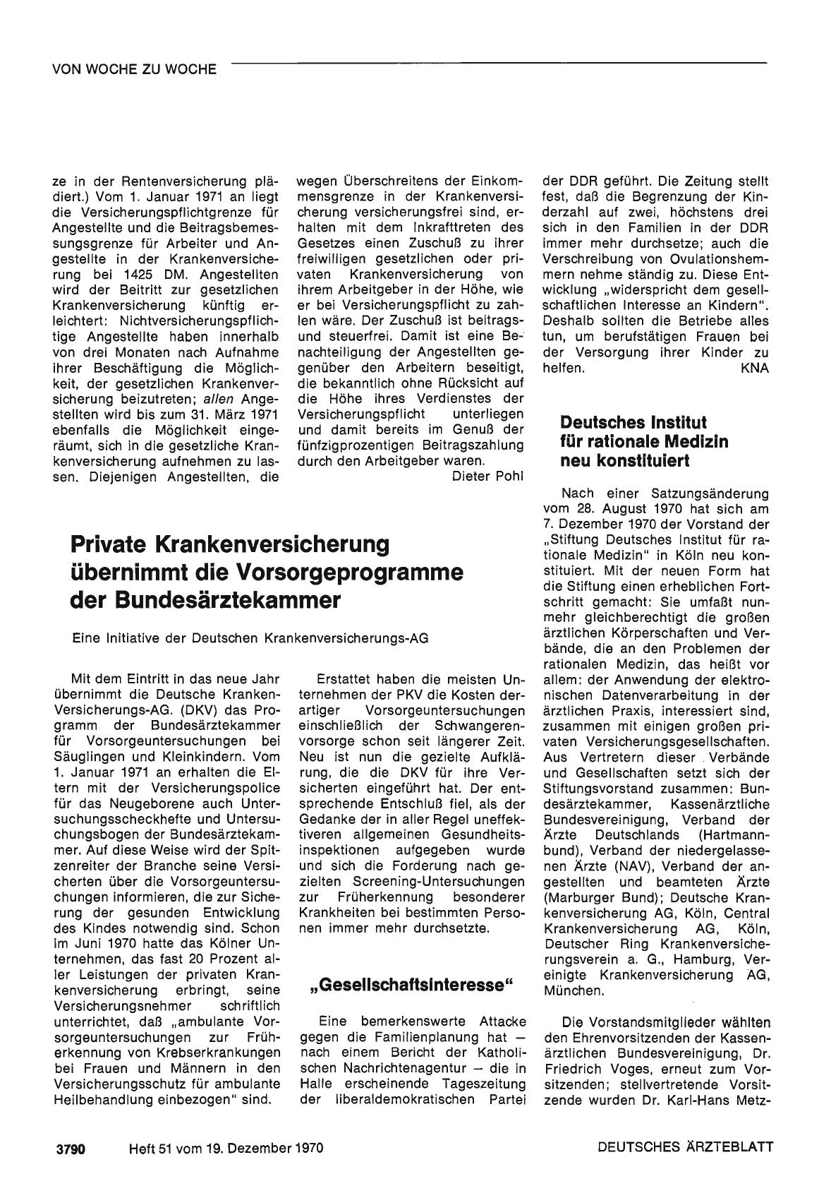 Vorschauseite 1: Private Krankenversicherung übernimmt die Vorsorgeprogramme der Bundesärztekammer