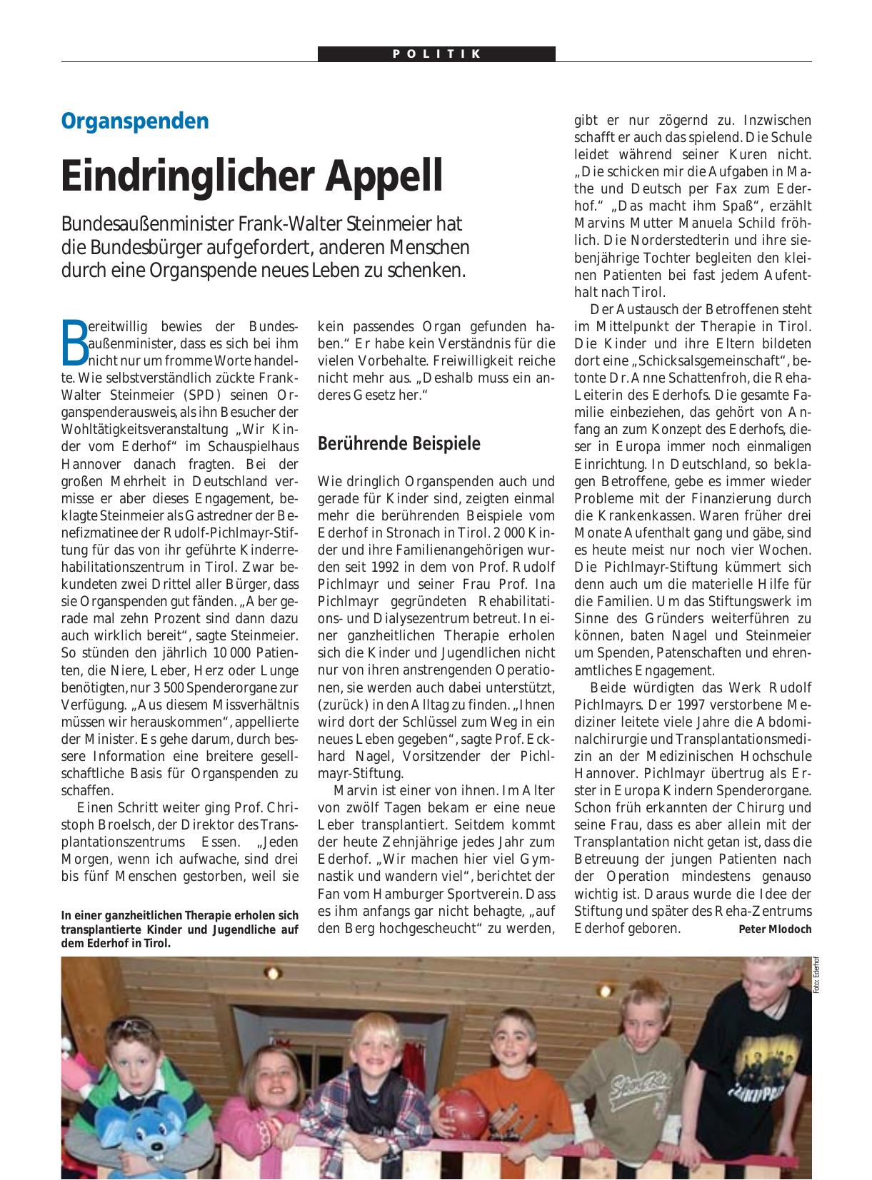 Vorschauseite 1: Organspenden: Eindringlicher Appell