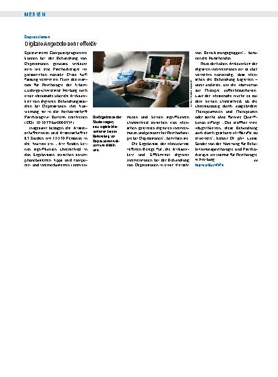 Vorschauseite 1: Depressionen: Digitale Angebote sehr effektiv
