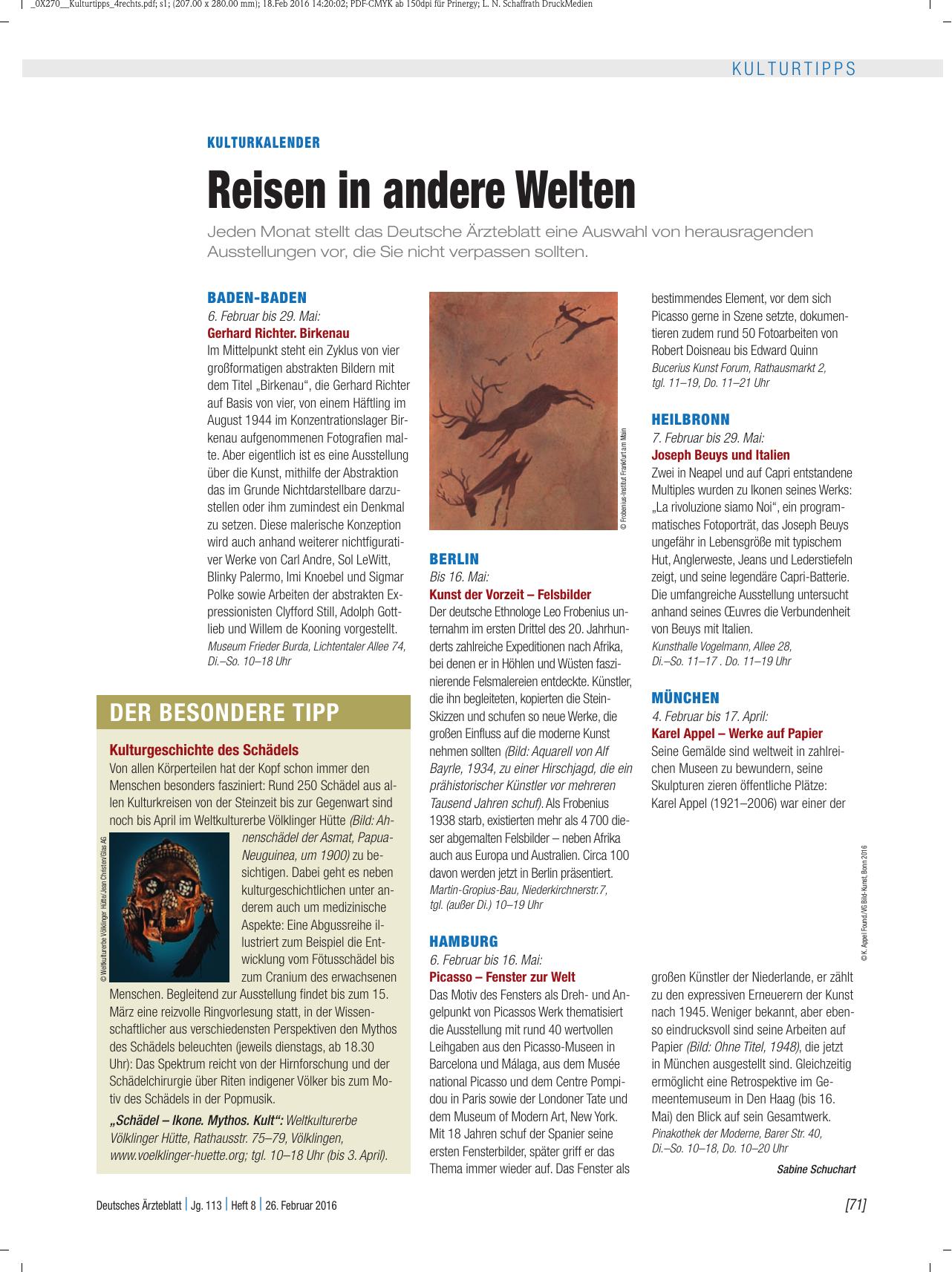 Vorschauseite 1: Kulturkalender: Reisen in andere Welten