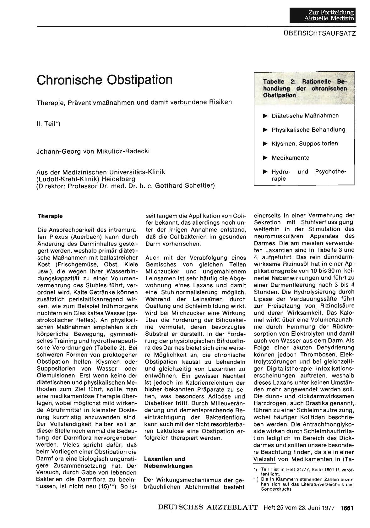 Vorschauseite 1: Chronische Obstipation: Therapie, Präventivmaßnahmen und damit verbundene Risiken - II. Teil