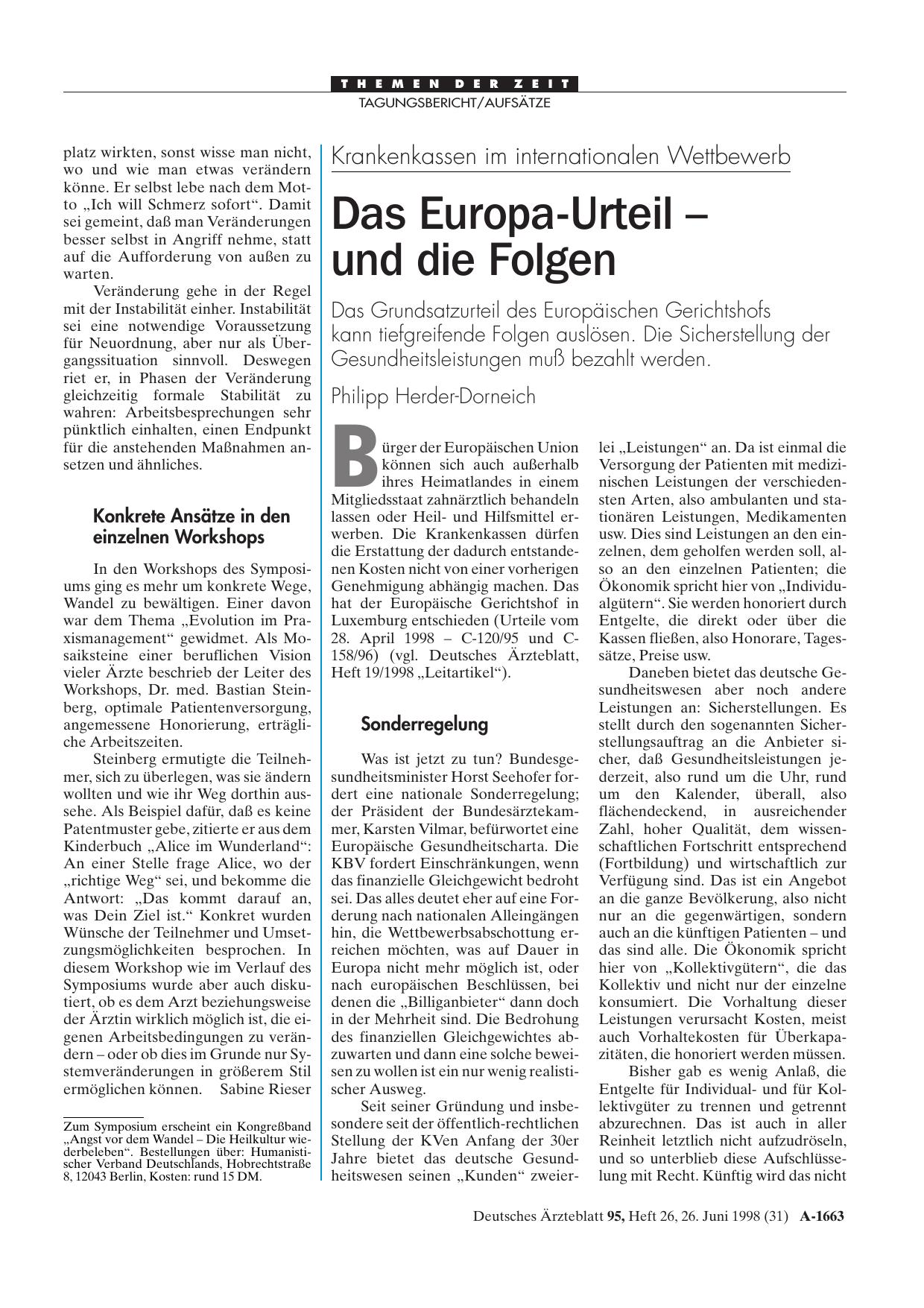 Vorschauseite 1: Krankenkassen im internationalen Wettbewerb: Das Europa-Urteil - und die Folgen