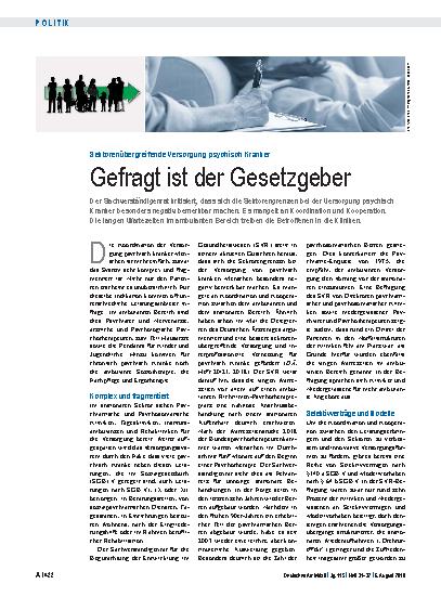 Vorschauseite 1: Sektorenübergreifende Versorgung psychisch Kranker: Gefragt ist der Gesetzgeber