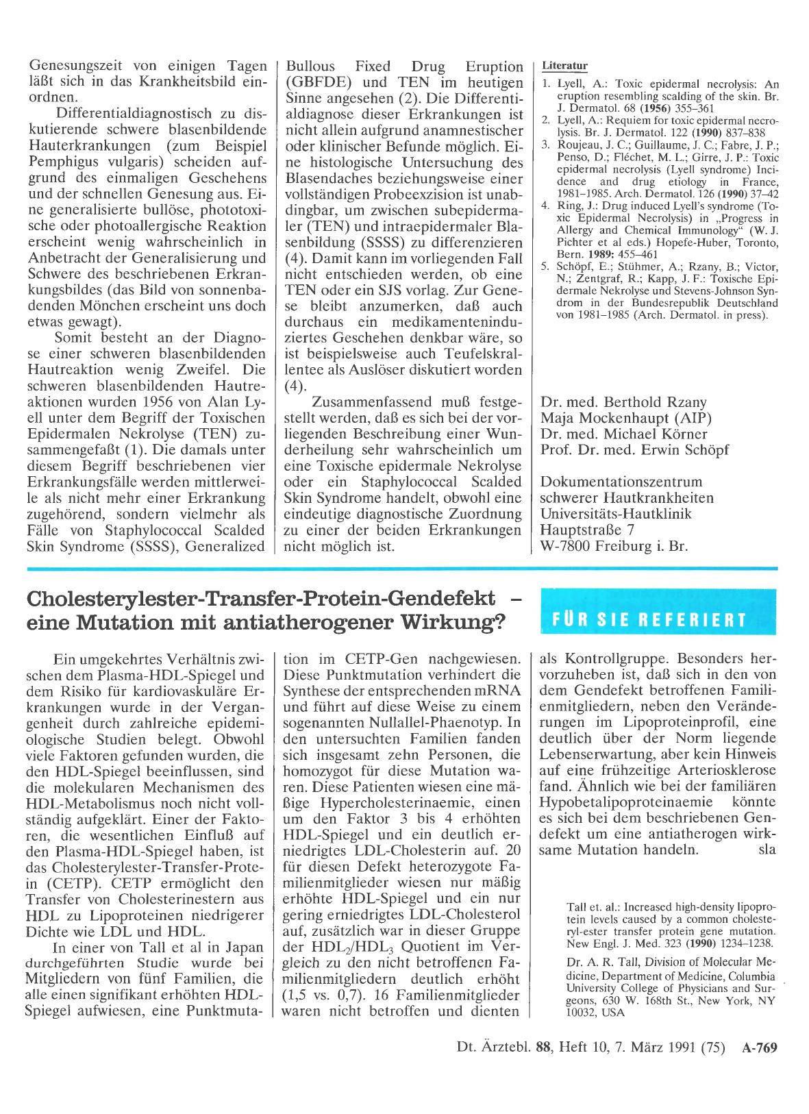 Vorschauseite 1: Cholesterylester-Transfer-Protein-Gendefekt - eine Mutation mit antiatherogener Wirkung?