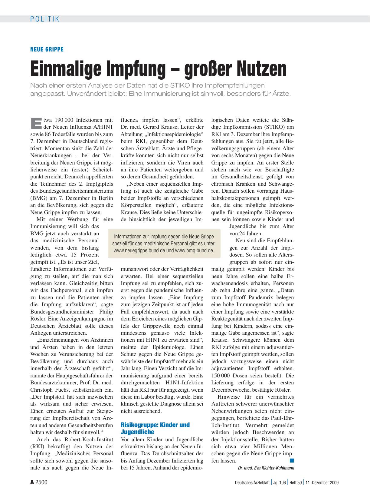 Vorschauseite 1: Neue Grippe: Einmalige Impfung – großer Nutzen