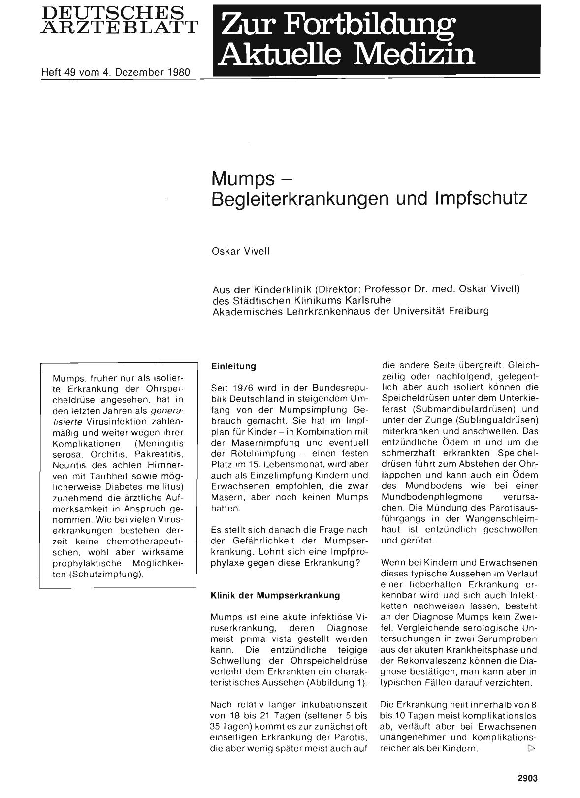 Vorschauseite 1: Mumps — Begleiterkrankungen und Impfschutz
