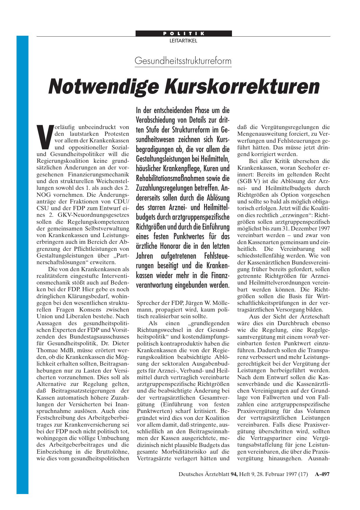 Vorschauseite 1: Gesundheitsstrukturreform: Notwendige Kurskorrekturen