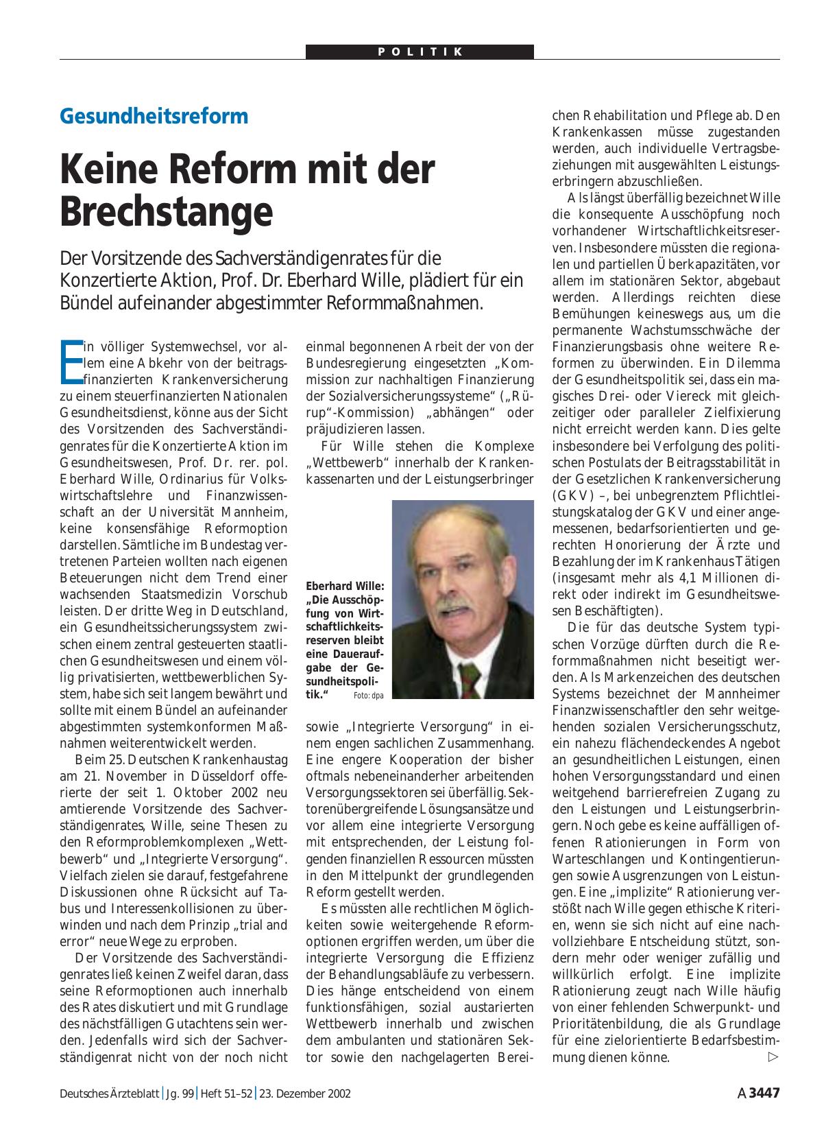 Vorschauseite 1: Gesundheitsreform: Keine Reform mit der Brechstange