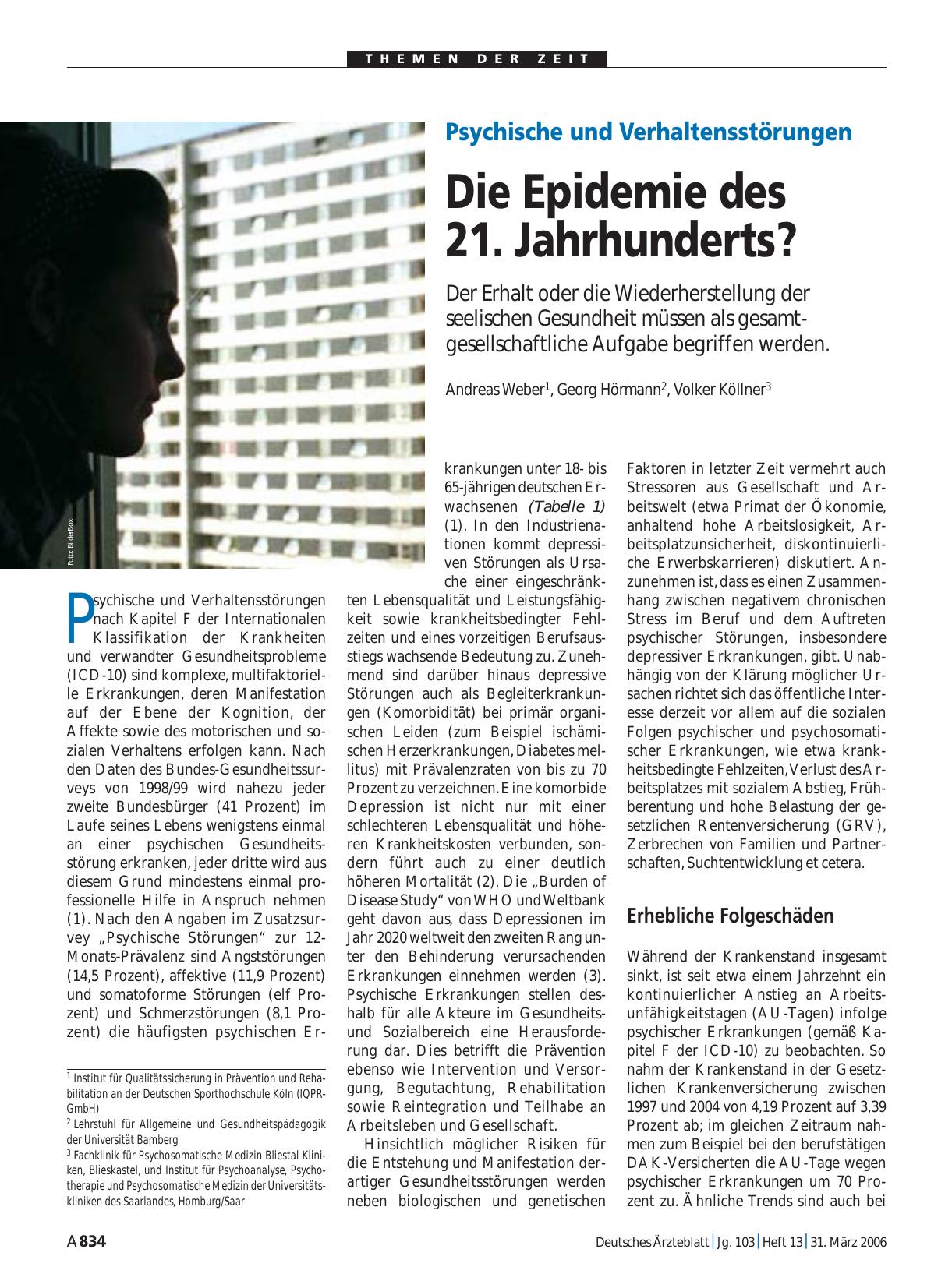 Vorschauseite 1: Psychische und Verhaltensstörungen: Die Epidemie des 21. Jahrhunderts?