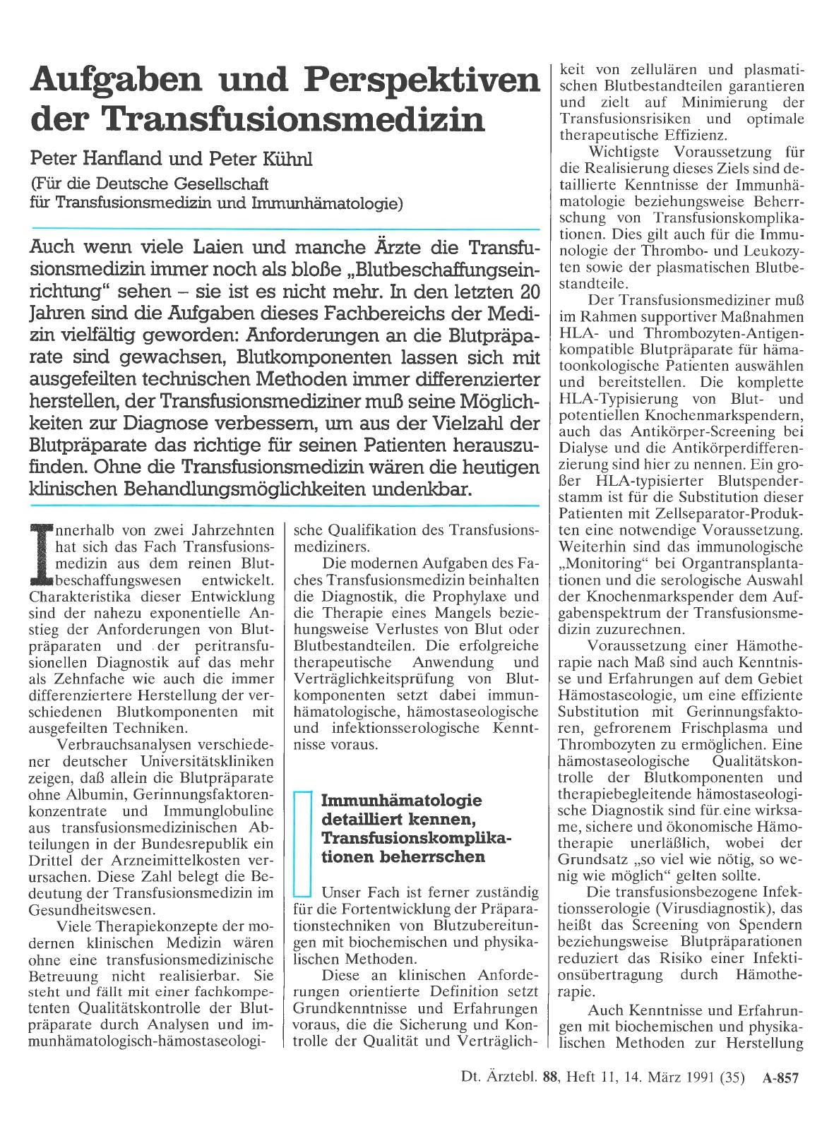 Vorschauseite 1: Aufgaben und Perspektiven der Transfusionsmedizin