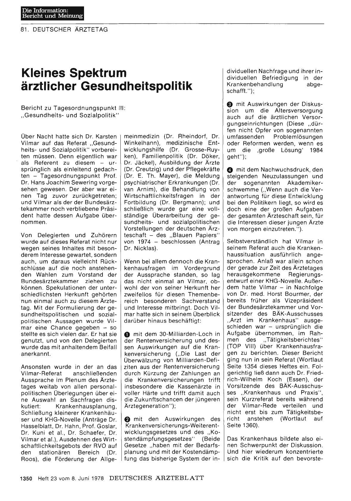Vorschauseite 1: Kleines Spektrum ärztlicher Gesundheitspolitik