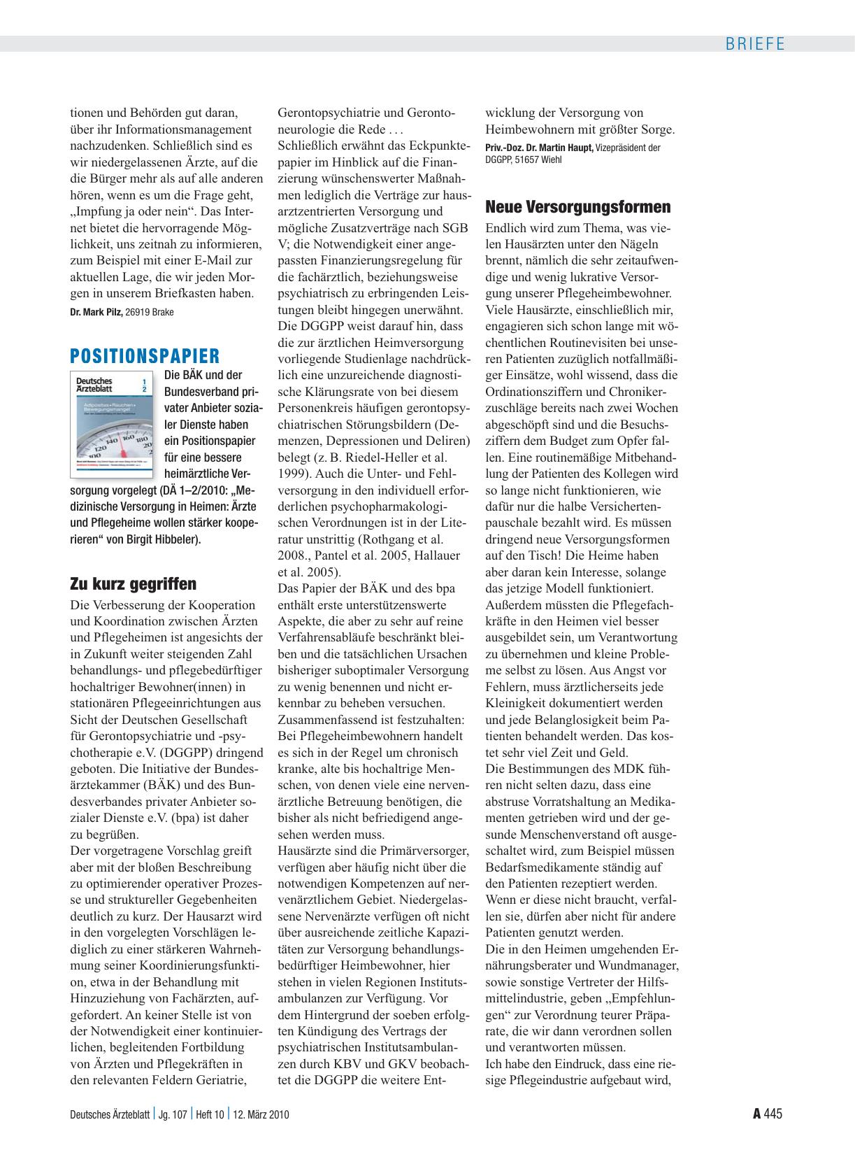 Vorschauseite 1: Positionspapier: Neue Versorgungsformen