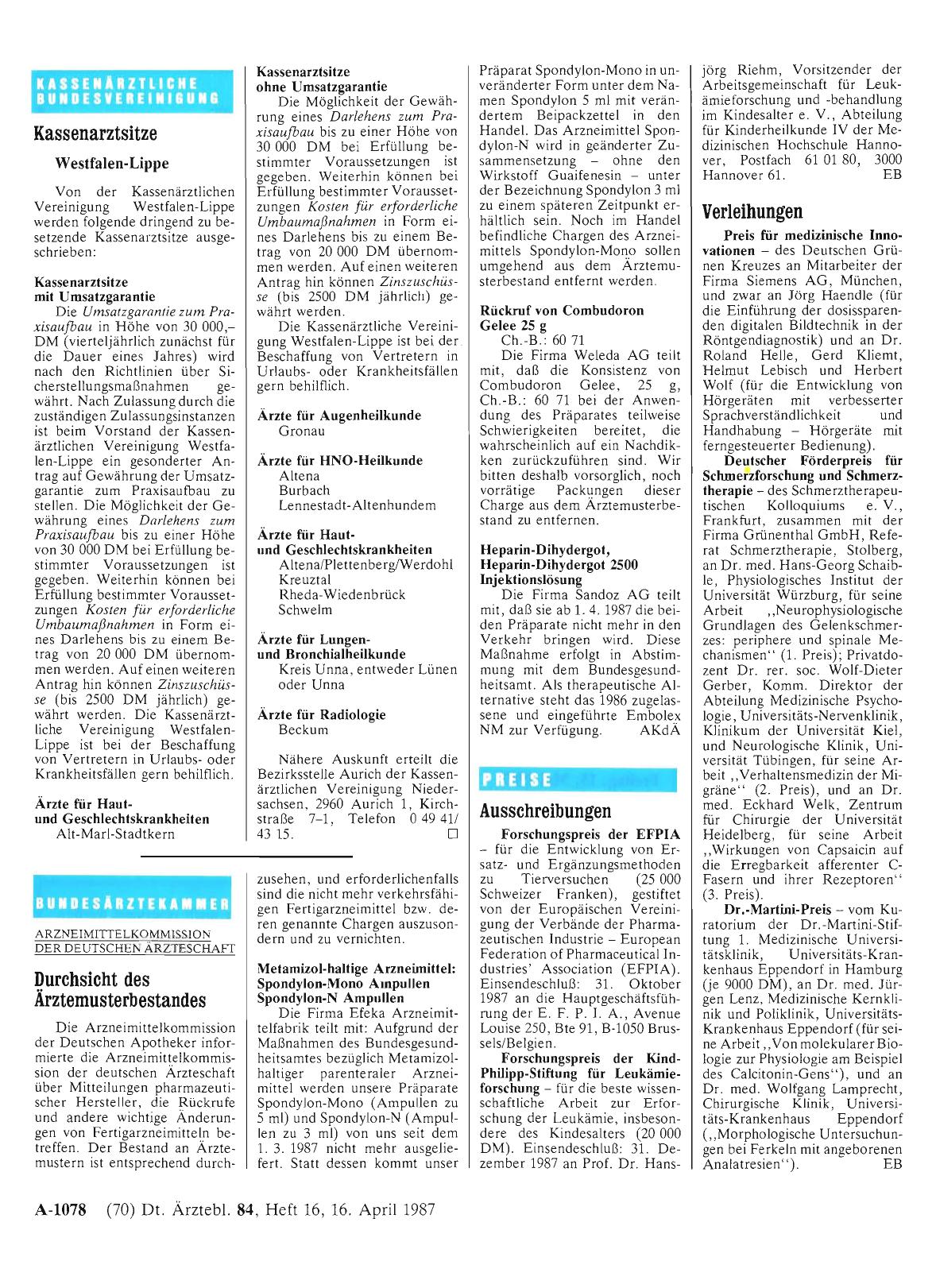Vorschauseite 1: Verleihungen
