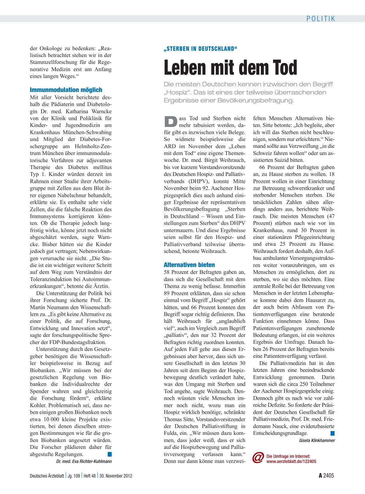 Vorschauseite 1: „Sterben in Deutschland“: Leben mit dem Tod