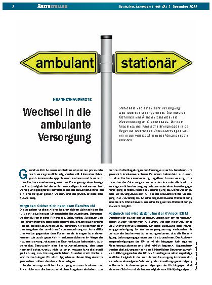 Vorschauseite 1: Krankenhausärzte: Wechsel in die ambulante Versorgung