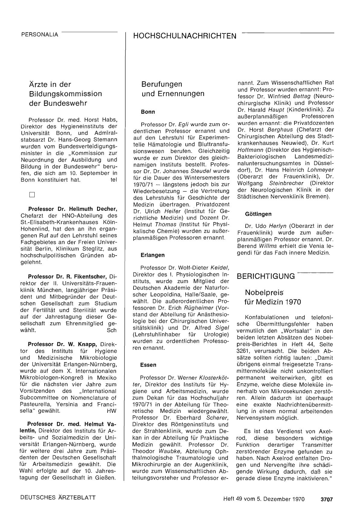 Vorschauseite 1: Nobelpreis für Medizin 1970