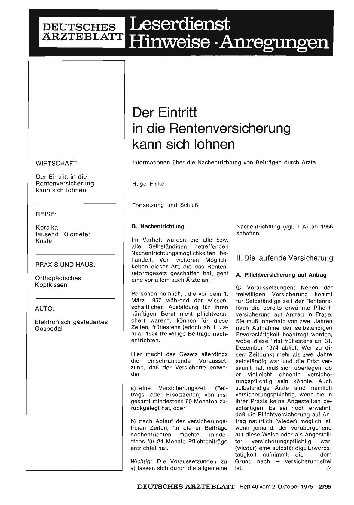 Vorschauseite 1: Der Eintritt in die Rentenversicherung kann sich lohnen: informationen über die Nachentrichtung von Beiträgen durch Ärzte