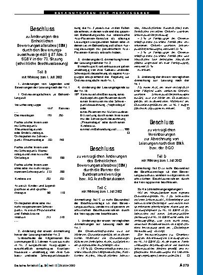 Vorschauseite 1: Beschluss zu vertraglichen Änderungen des Einheitlichen Bewertungsmaßstabes (EBM) durch die Partner der Bundesmantelverträge bzw. AG Ärzte/Ersatzkassen