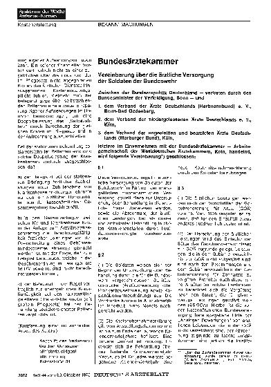 Vorschauseite 1: Bundesärztekamme: Vereinbarung über die ärztliche Versorgung der Soldaten der Bundeswehr