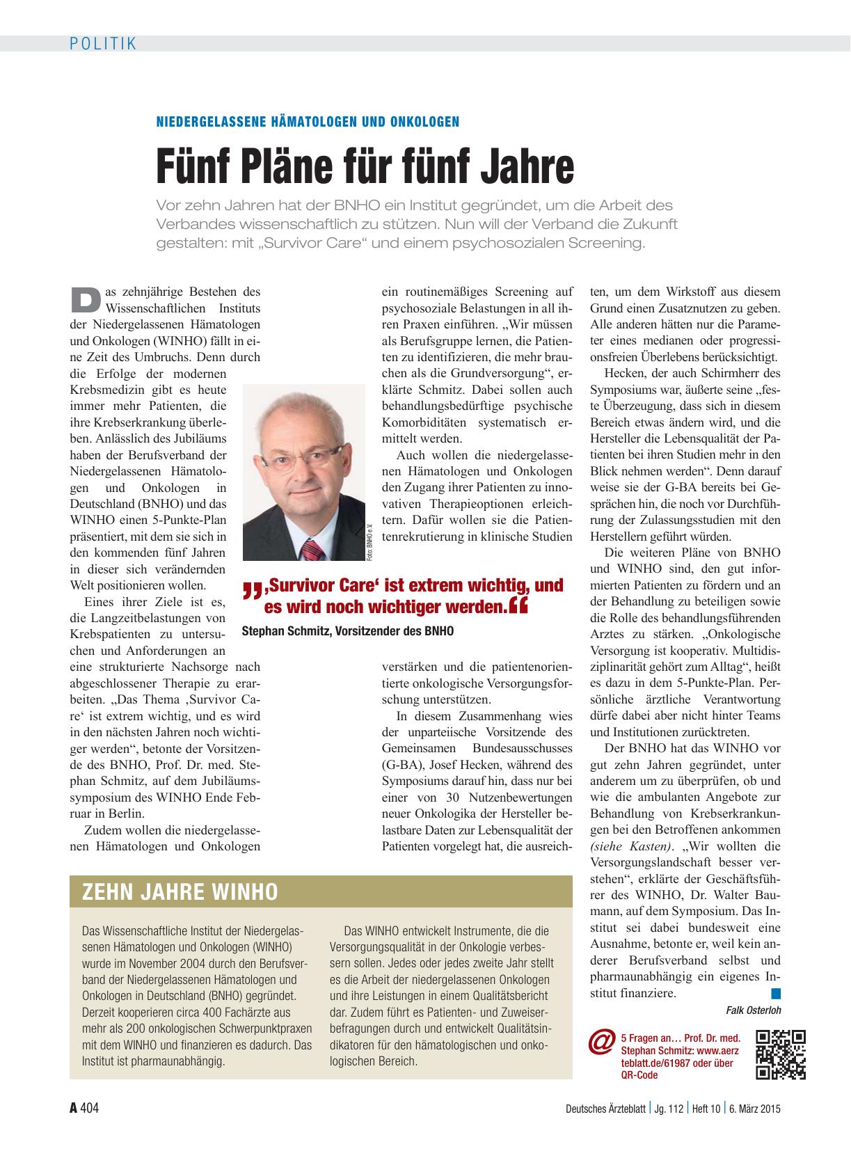 Vorschauseite 1: Niedergelassene Hämatologen und Onkologen: Fünf Pläne für fünf Jahre
