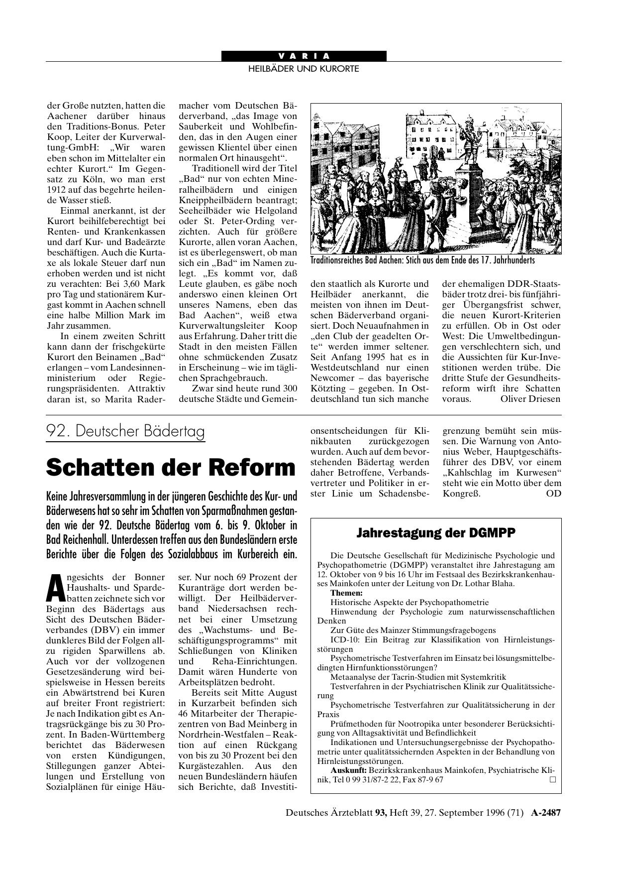 Vorschauseite 1: 92. Deutscher Bädertag: Schatten der Reform