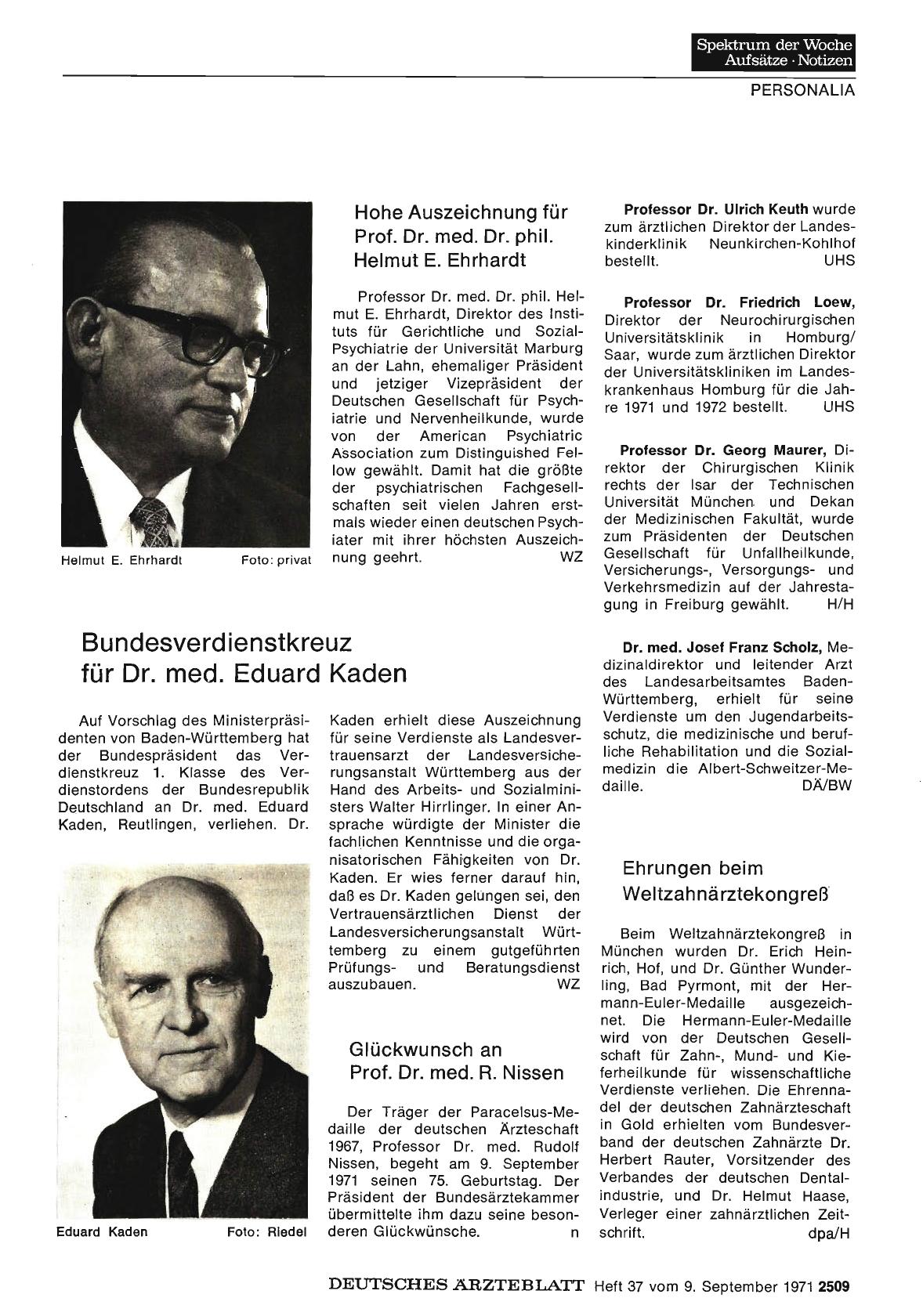 Vorschauseite 1: Ehrungen beim Weltzahnärztekongreß