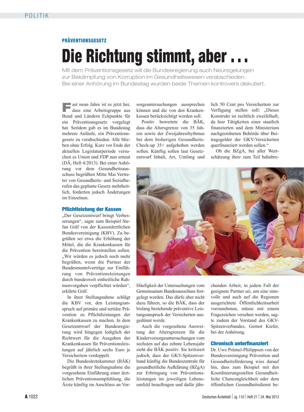 Vorschauseite 1: Präventionsgesetz: Die Richtung stimmt, aber . . .