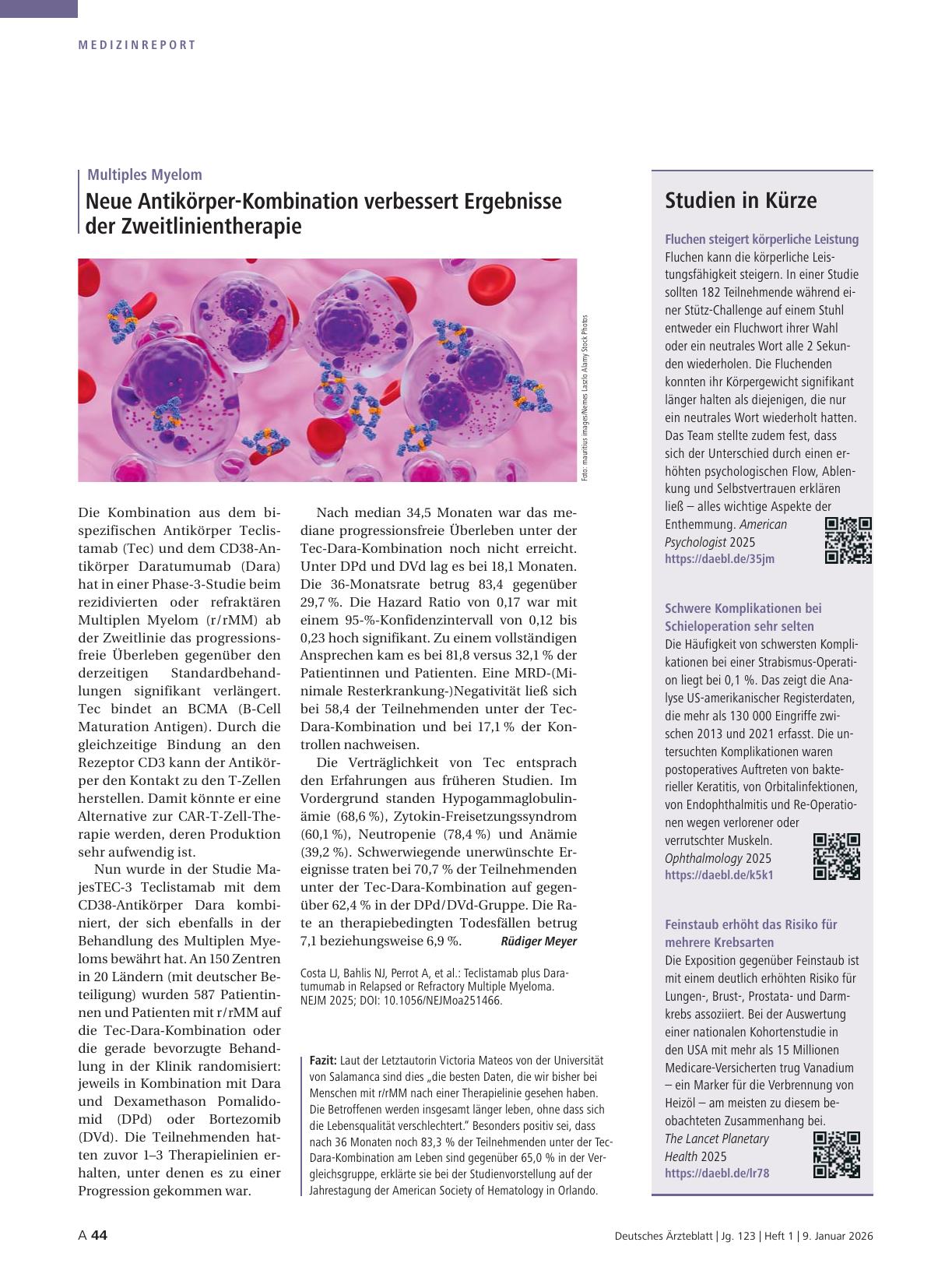 Vorschauseite 1: Multiples Myelom: Neue Antikörper-Kombination verbessert Ergebnisse der Zweitlinientherapie