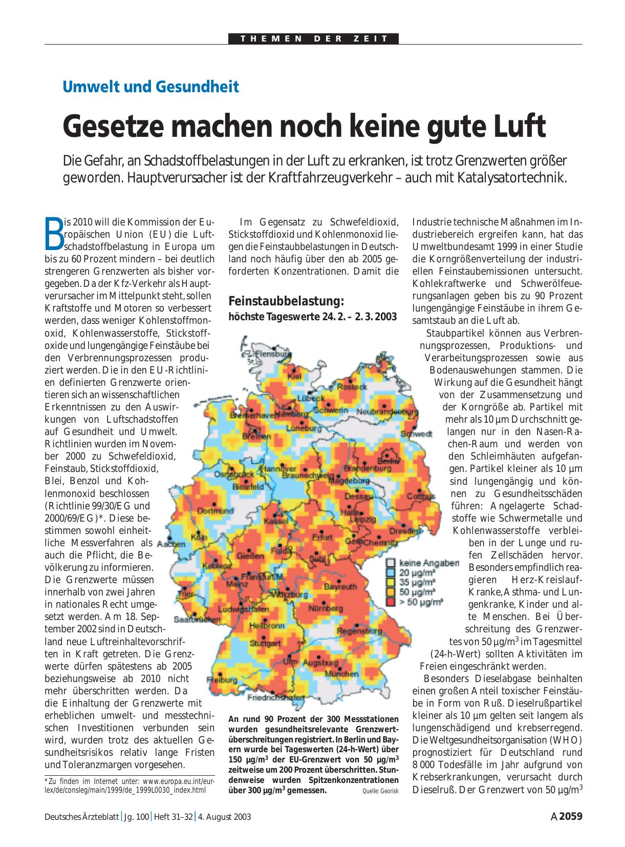 Vorschauseite 1: Umwelt und Gesundheit: Gesetze machen noch keine gute Luft