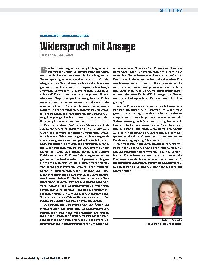 Vorschauseite 1: Gemeinsamer Bundesausschuss: Widerspruch mit Ansage
