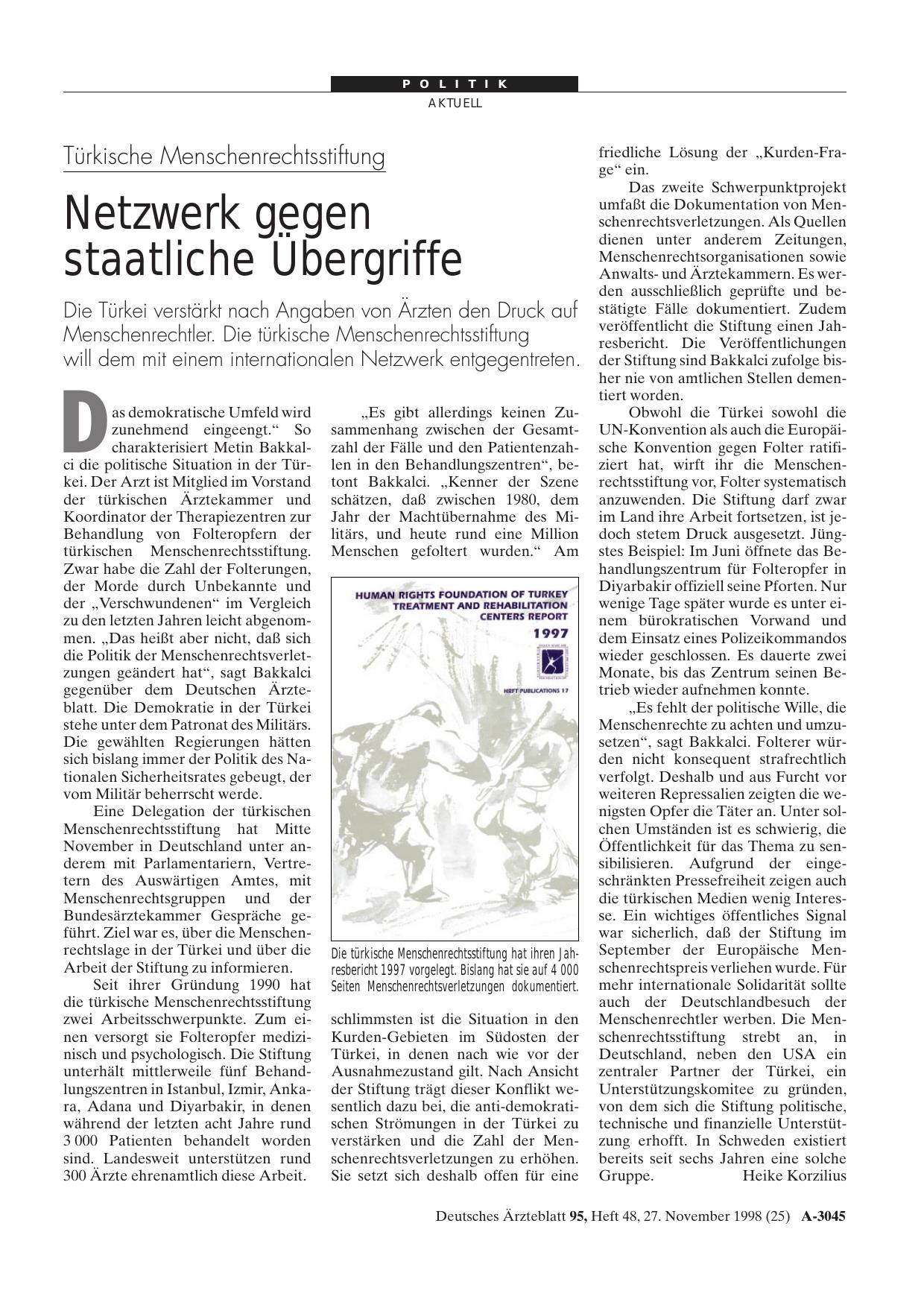 Vorschauseite 1: Türkische Menschenrechtsstiftung: Netzwerk gegen staatliche Übergriffe
