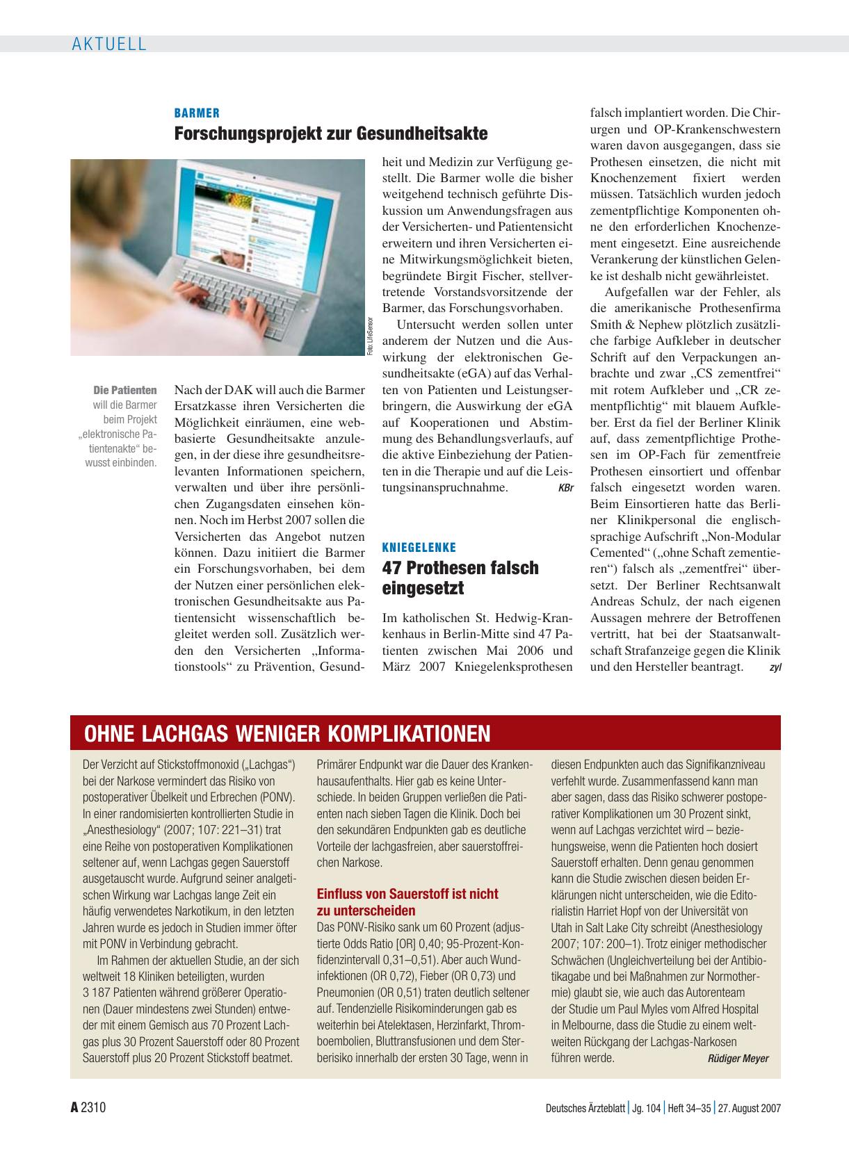 Vorschauseite 1: Barmer: Forschungsprojekt zur Gesundheitsakte