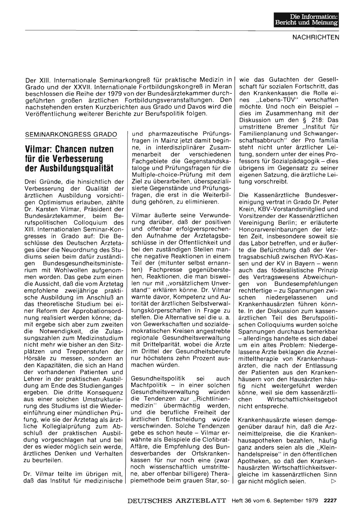 Vorschauseite 1: SEMINARKONGRESS GRADO - Vilmar: Chancen nutzen für die Verbesserung der Ausbildungsqualität