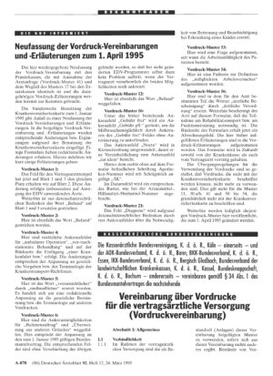 Vorschauseite 1: DIE KBV INFORMIERT: Neufassung der Vordruck-Vereinbarungen und -Erläuterungen zum 1. April 1995