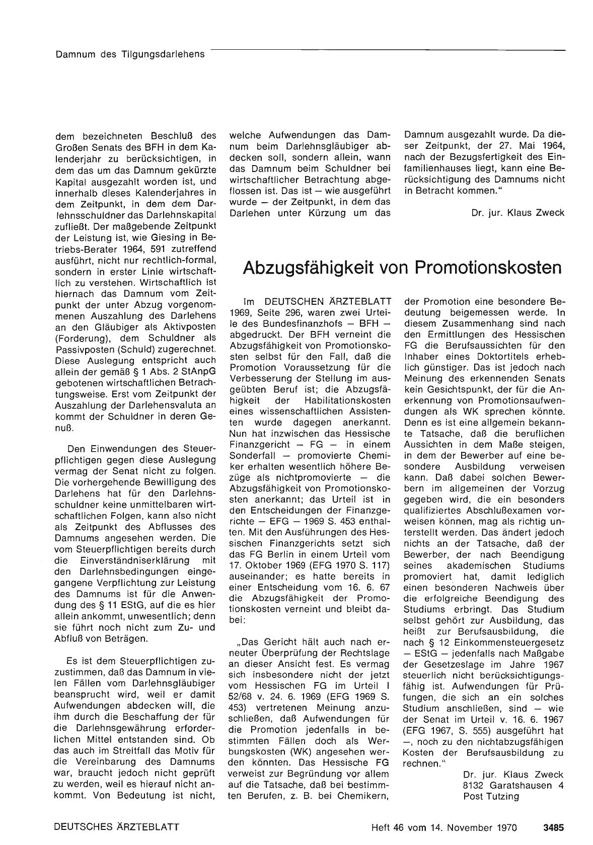 Vorschauseite 1: Abzugsfähigkeit von Promotionskosten