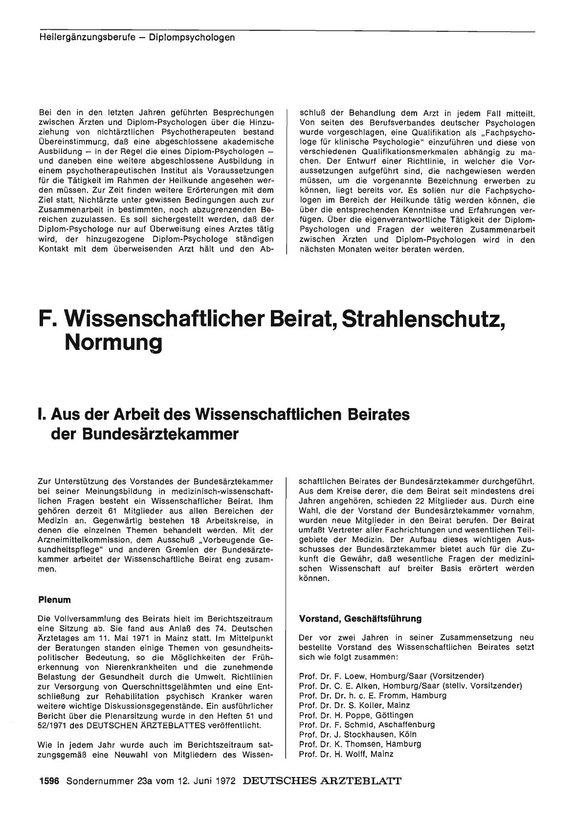Vorschauseite 1: F. Wissenschaftlicher Beirat, Strahlenschutz, Normung