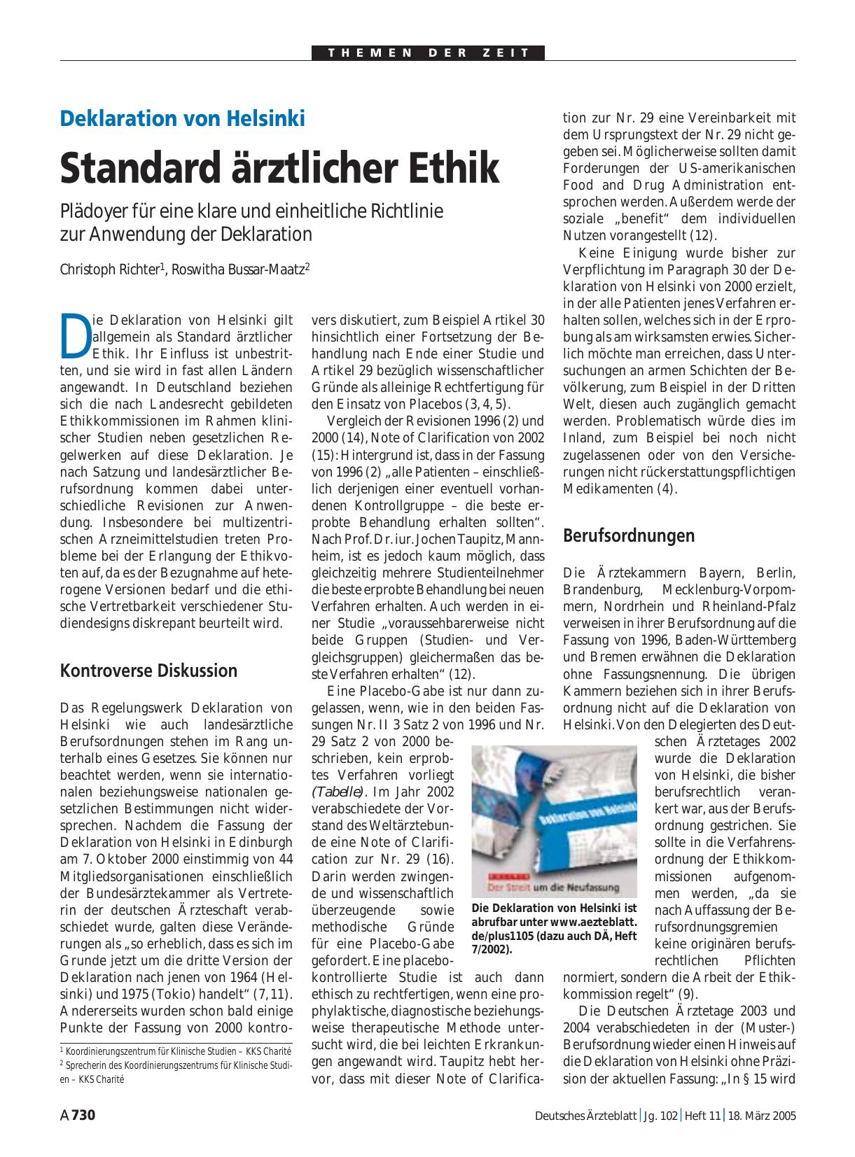 Vorschauseite 1: Deklaration von Helsinki: Standard ärztlicher Ethik
