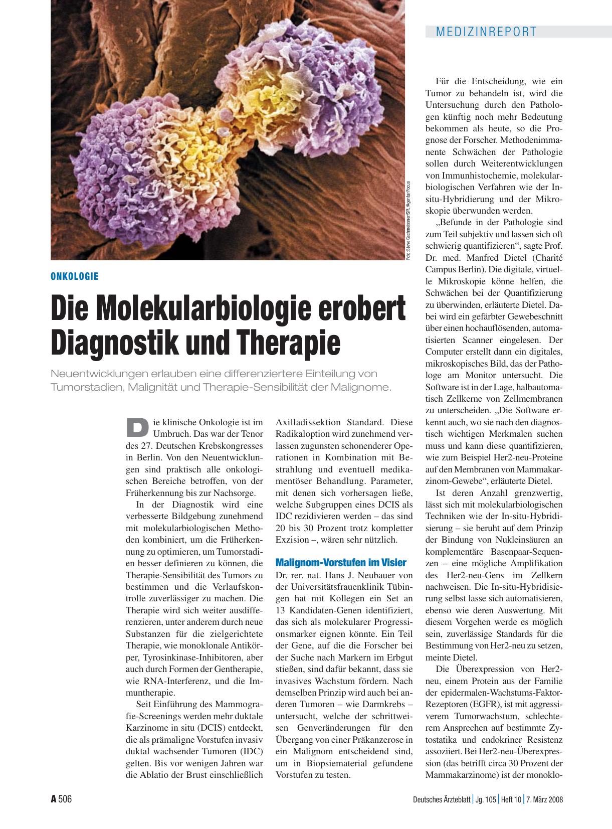 Vorschauseite 1: Onkologie: Die Molekularbiologie erobert Diagnostik und Therapie