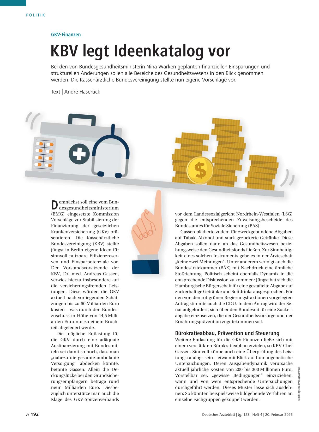 Vorschauseite 1: GKV-Finanzen: KBV legt Ideenkatalog vor
