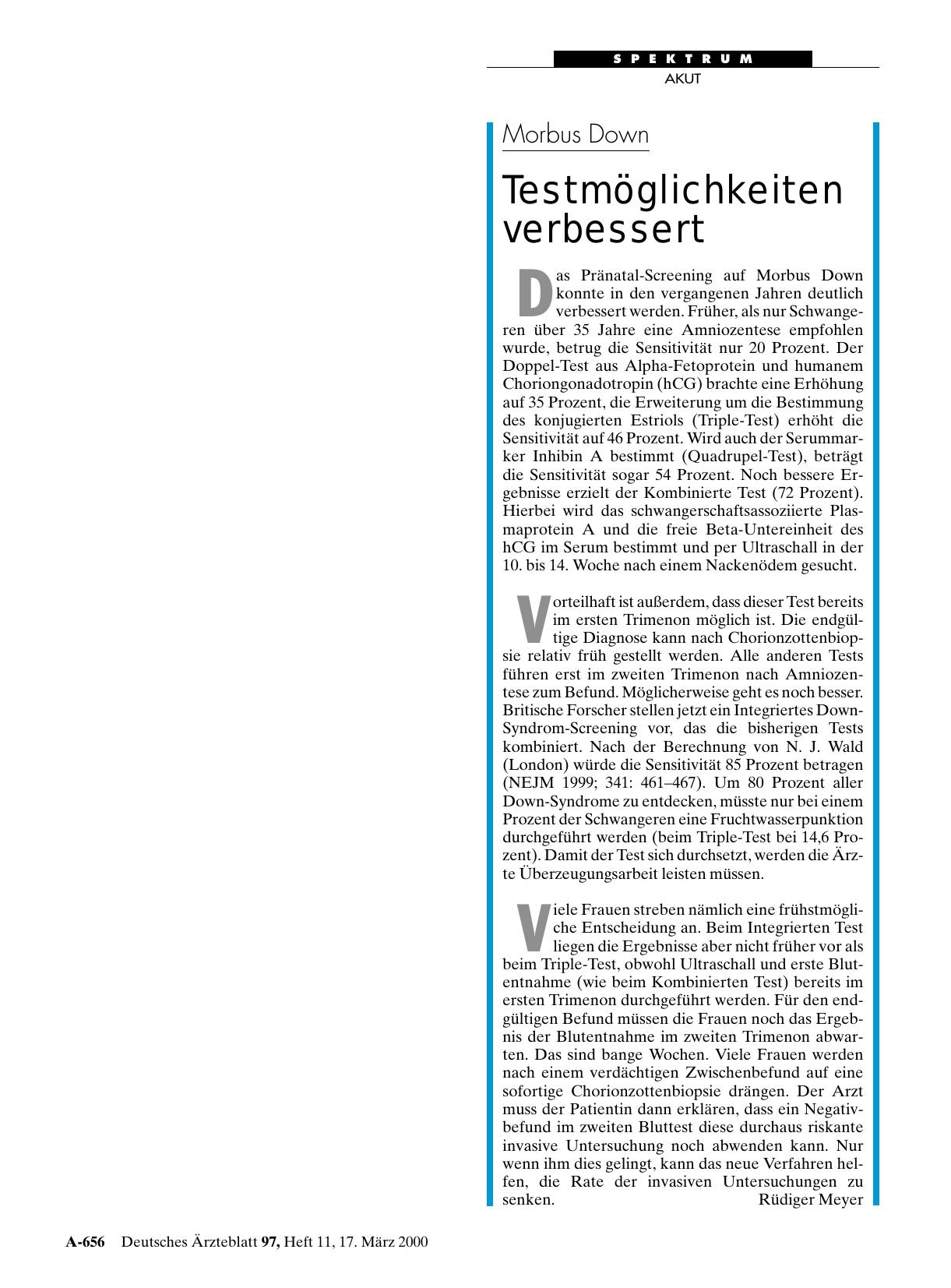 Vorschauseite 1: Morbus Down: Testmöglichkeiten verbessert