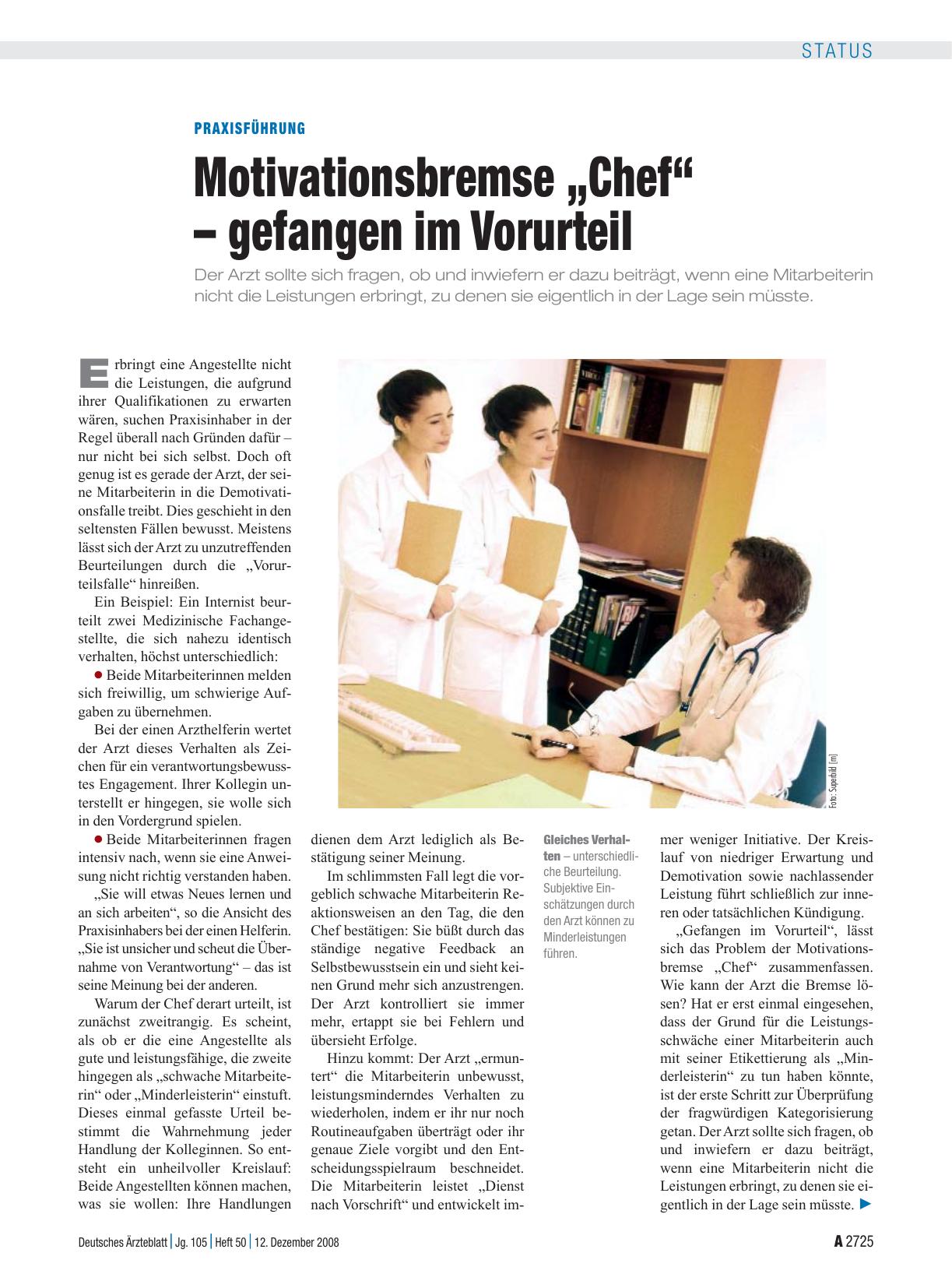 Vorschauseite 1: Praxisführung: Motivationsbremse „Chef“ – gefangen im Vorurteil