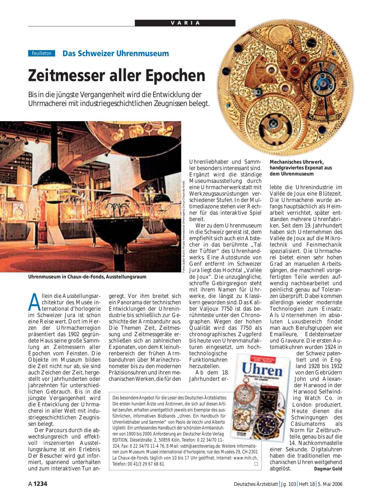 Vorschauseite 1: Das Schweizer Uhrenmuseum: Zeitmesser aller Epochen