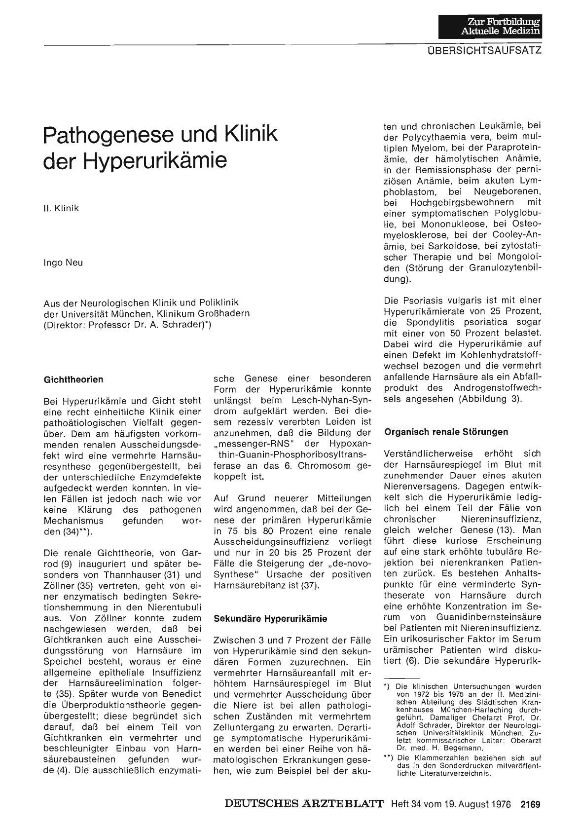 Vorschauseite 1: Pathogenese und Klinik der Hyperurikämie