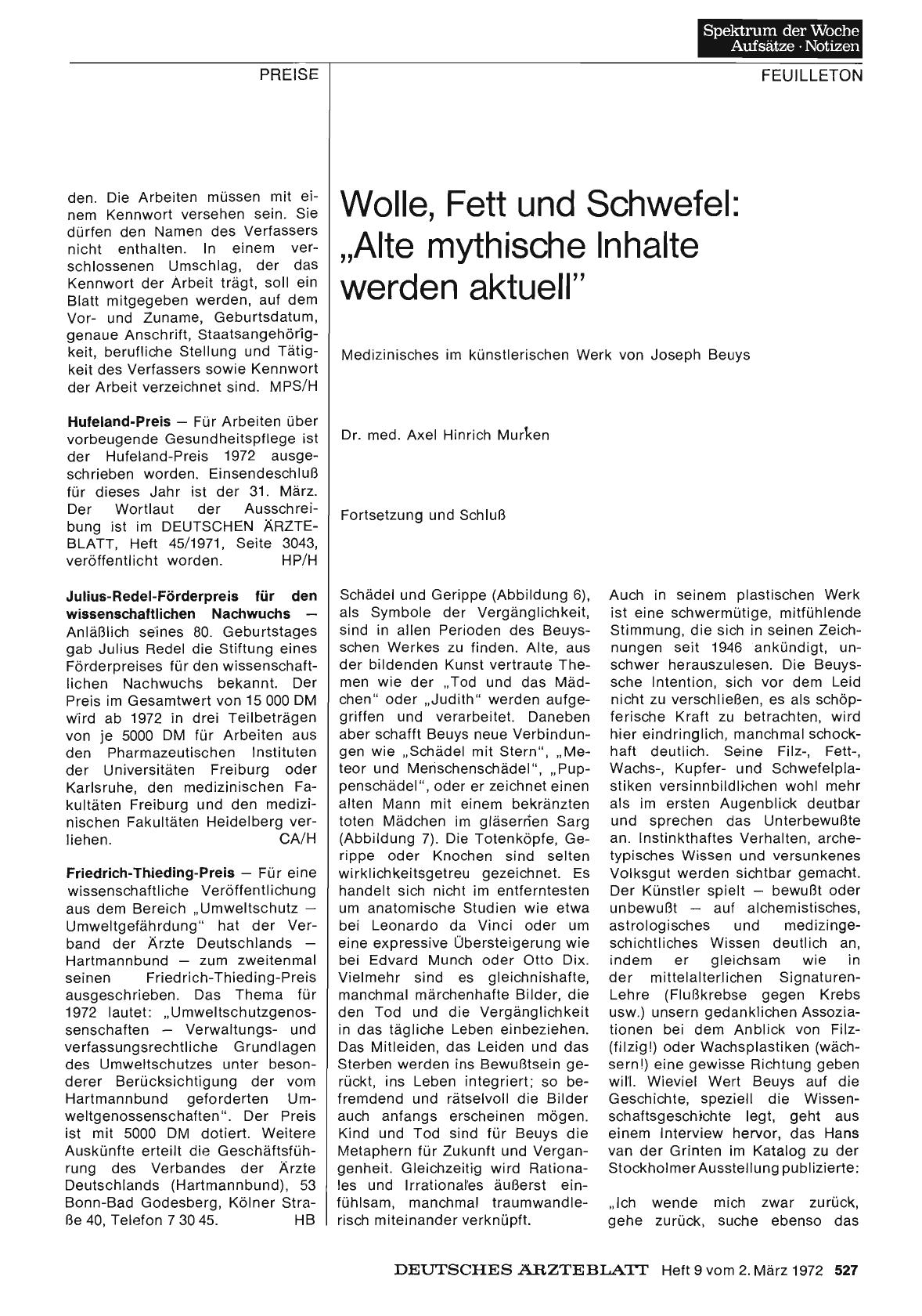 Vorschauseite 1: Wolle, Fett und Schwefel: „Alte mythische Inhalte werden aktuell": Medizinisches im künstlerischen Werk von Joseph Beuys