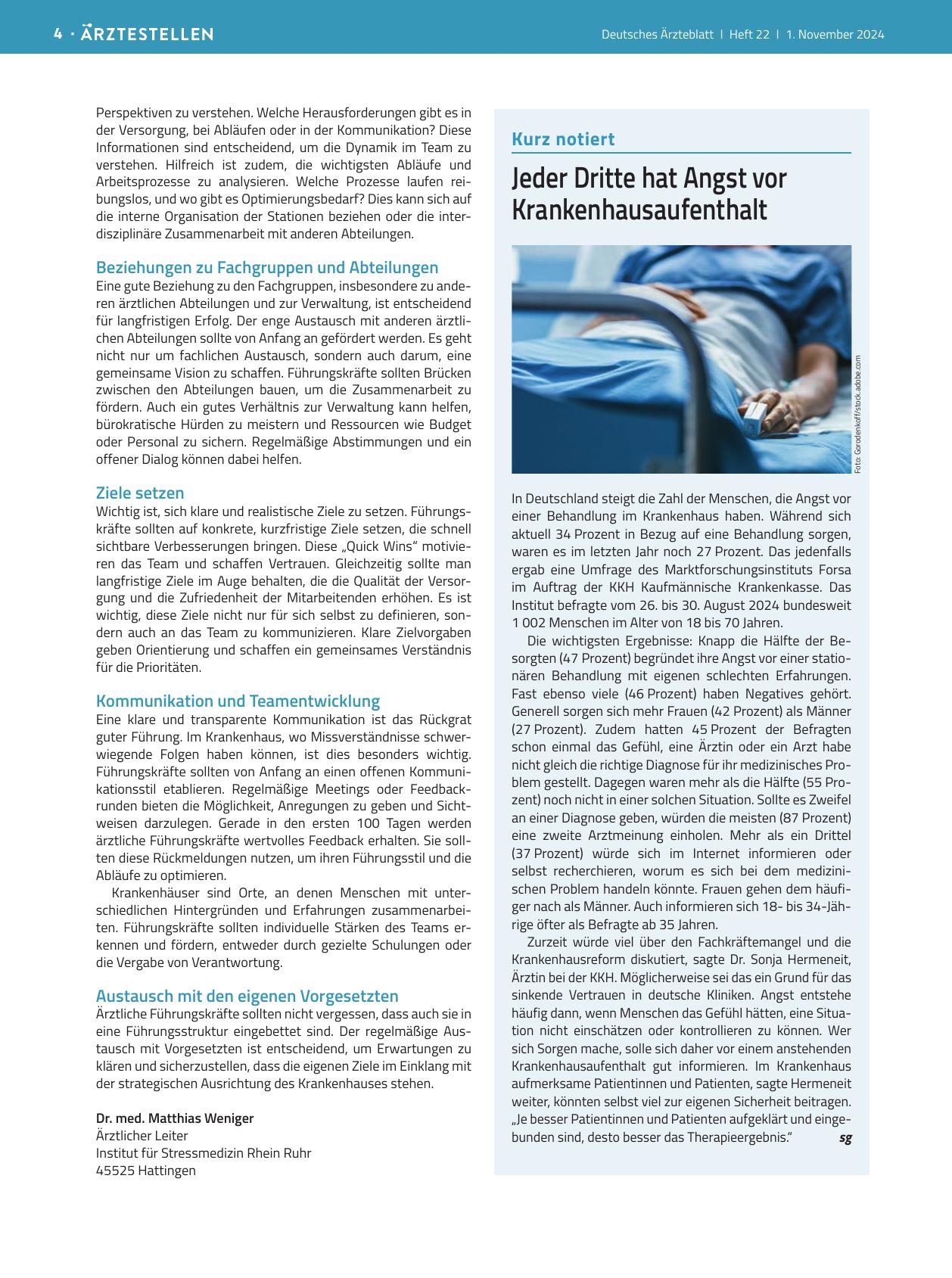 Vorschauseite 1: Jeder Dritte hat Angst vor Krankenhausaufenthalt.
