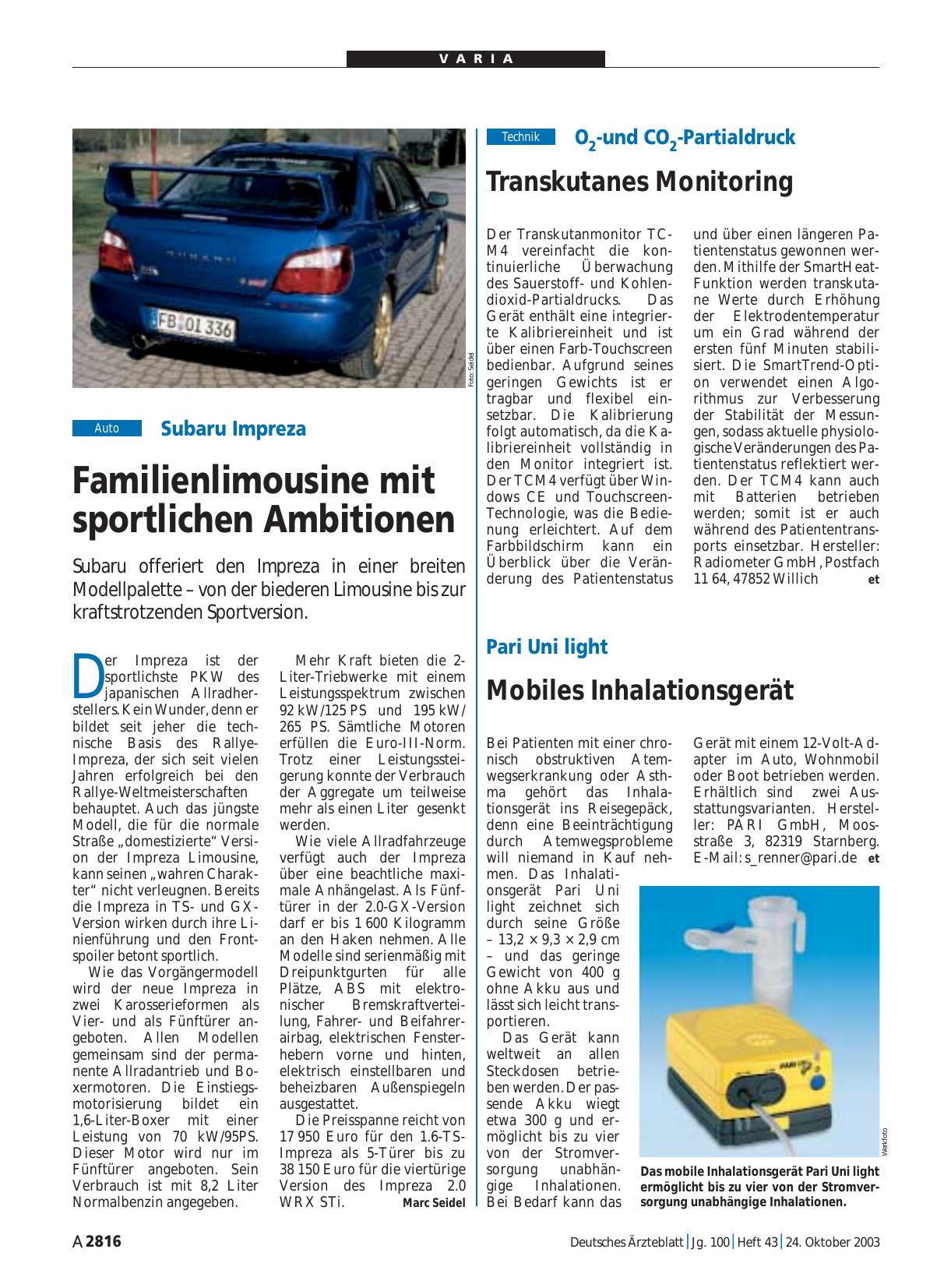 Vorschauseite 1: O2-und CO2-Partialdruck: Transkutanes Monitoring
