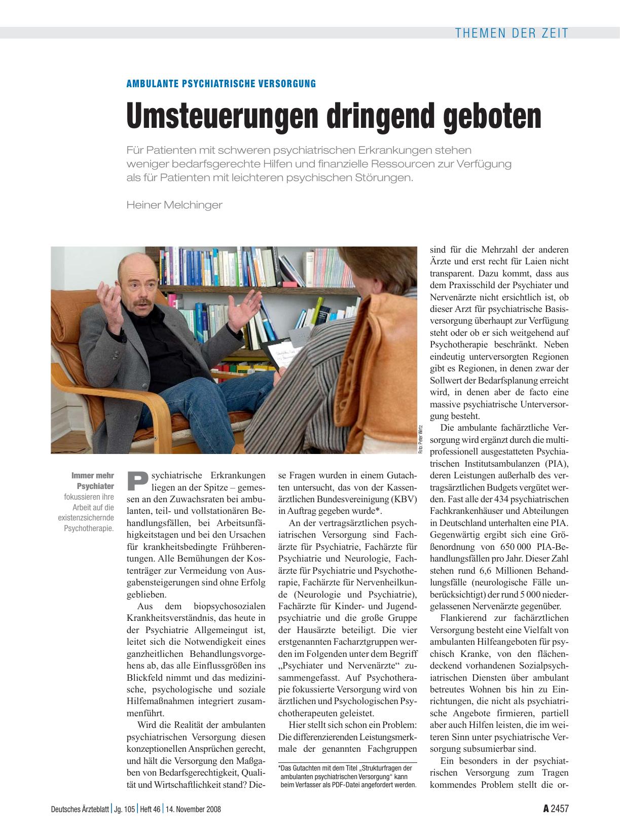 Vorschauseite 1: Ambulante psychiatrische Versorgung: Umsteuerungen dringend geboten